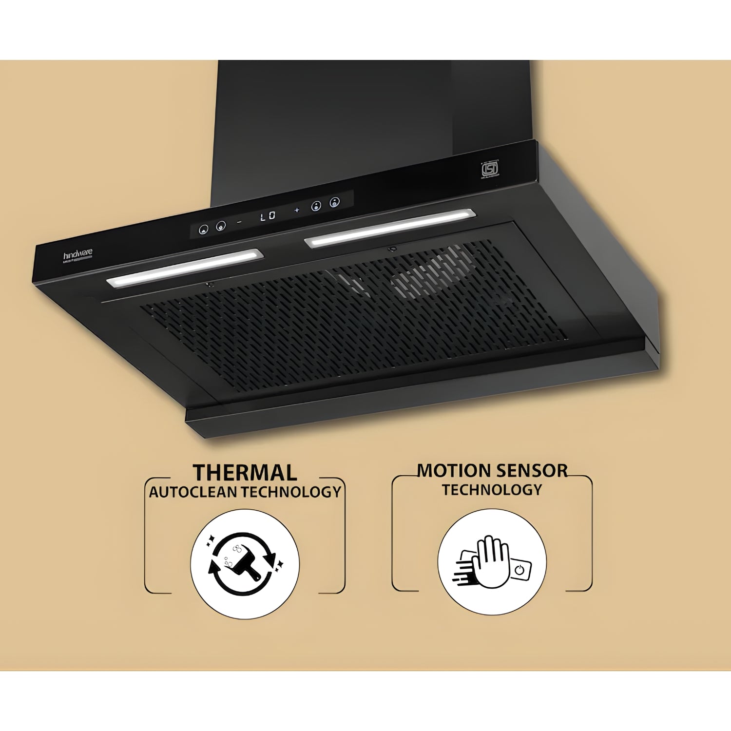 Hindware Kitchen Chimney Darcia 90 Autoclean Wall-Mounted Filterles Chimney – Black_3
