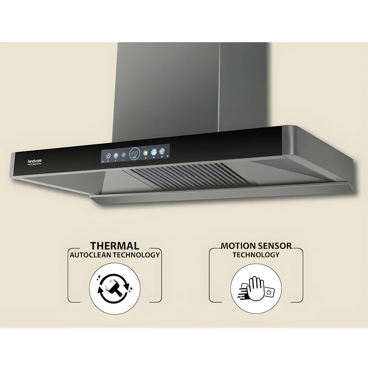Hindware Marcella Auto clean 90 cm Wall-Mounted Filter less Chimney – Grey and Black_2