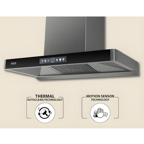 Hindware Marcella Auto clean 90 cm Wall-Mounted Filter less Chimney – Grey and Black_2