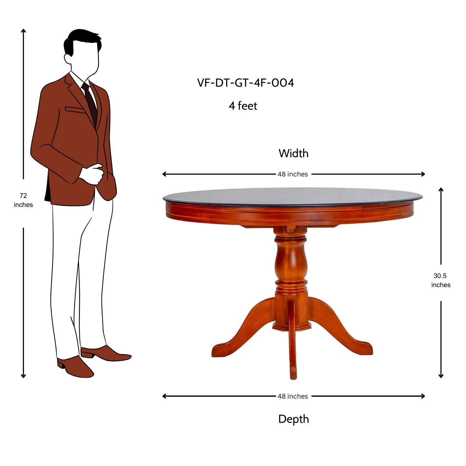 Hollywood Glass Top 4-Seater Dining Set - Teak Finish_8