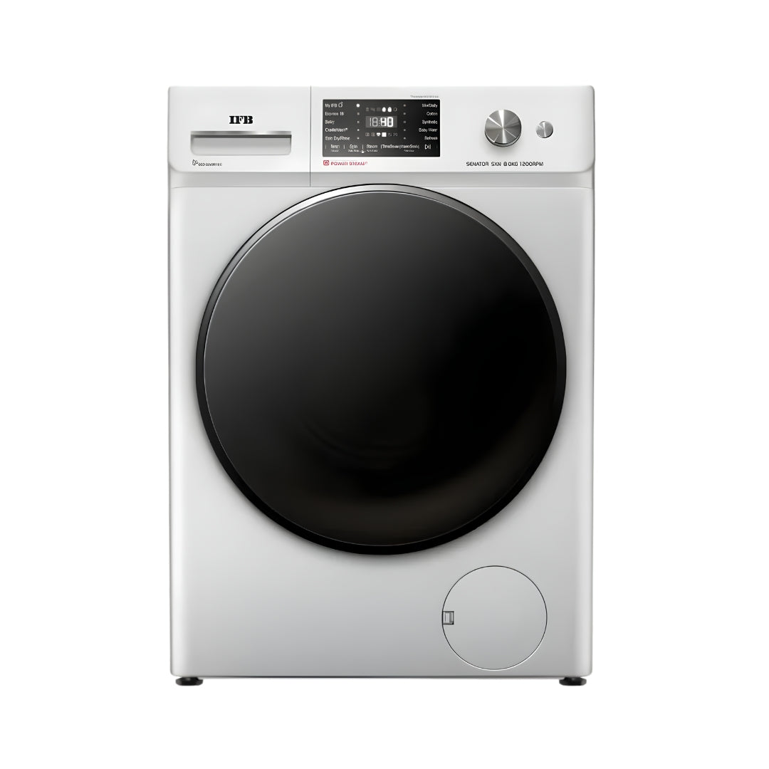 IFBSXN8012KCMS FullyAutomaticFrontLoadWashingMachine8kg-RichSilver_FrontView_1