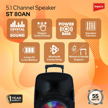 IMPEX ST 80AN Bluetooth Party Speaker– Black_Features View