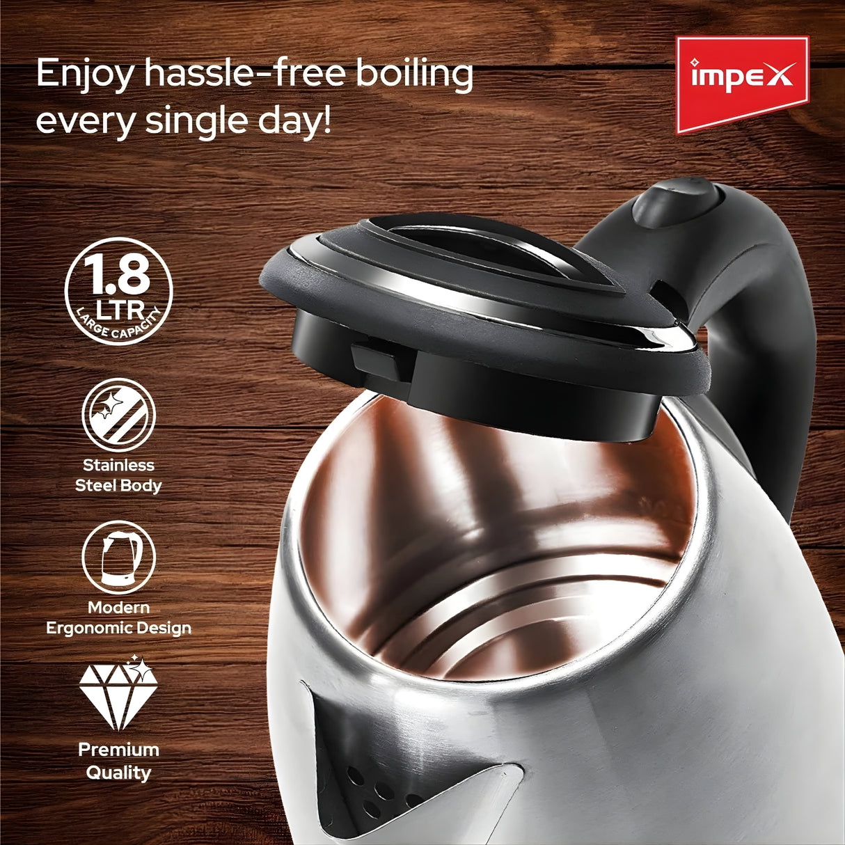 IMPEX Steamer 1801 Stainless Steel Electric Kettle 1.8 L - Silver_3