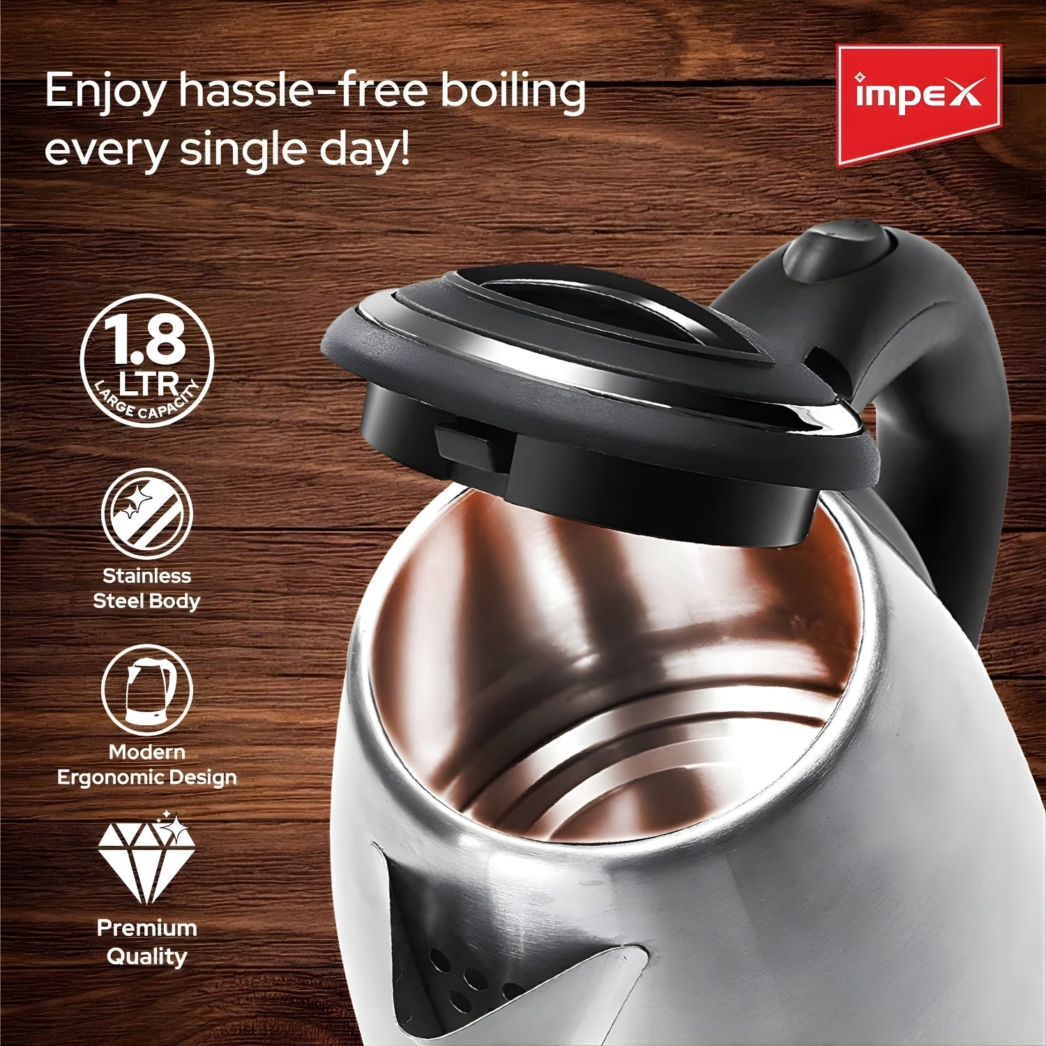 IMPEX Steamer 1801 Stainless Steel Electric Kettle 1.8 L - Silver_3