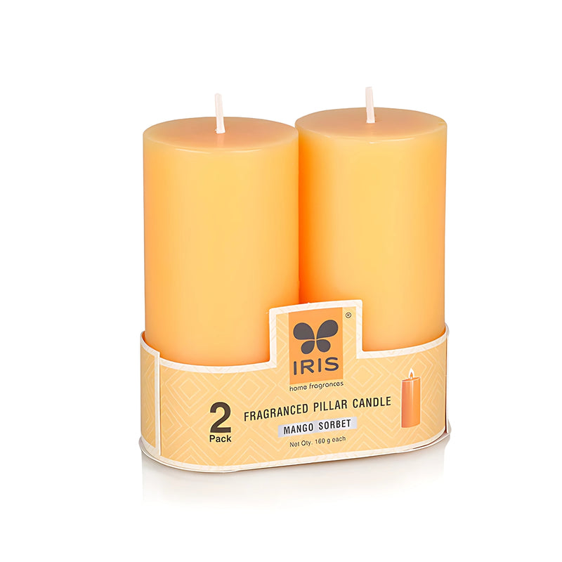 IRIS Set of 2 Fragranced Pillar Candles - Mango Sorbet