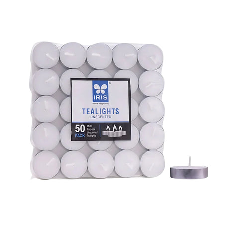 IRIS Pack of 50 Unscented Tealights-White_Front