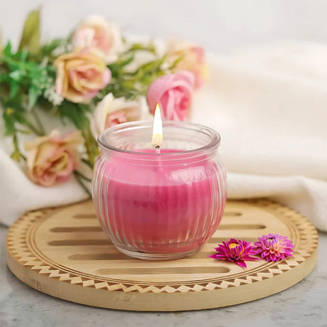 IRIS Scented Ribbed Jar Candle-Damask Rose_Front view