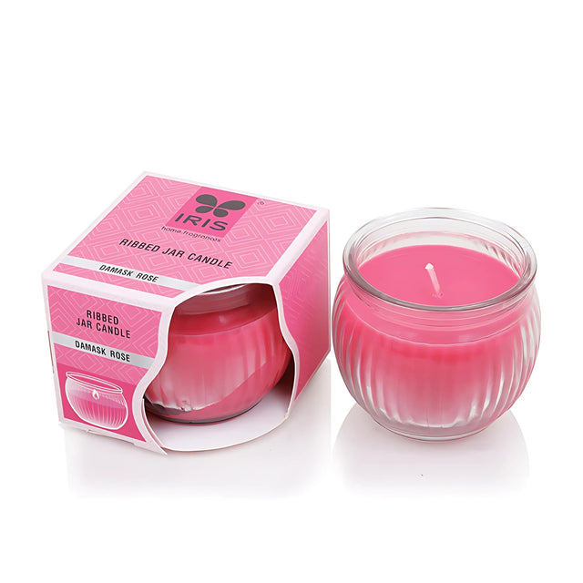 IRIS Scented Ribbed Jar Candle - Damask Rose_1