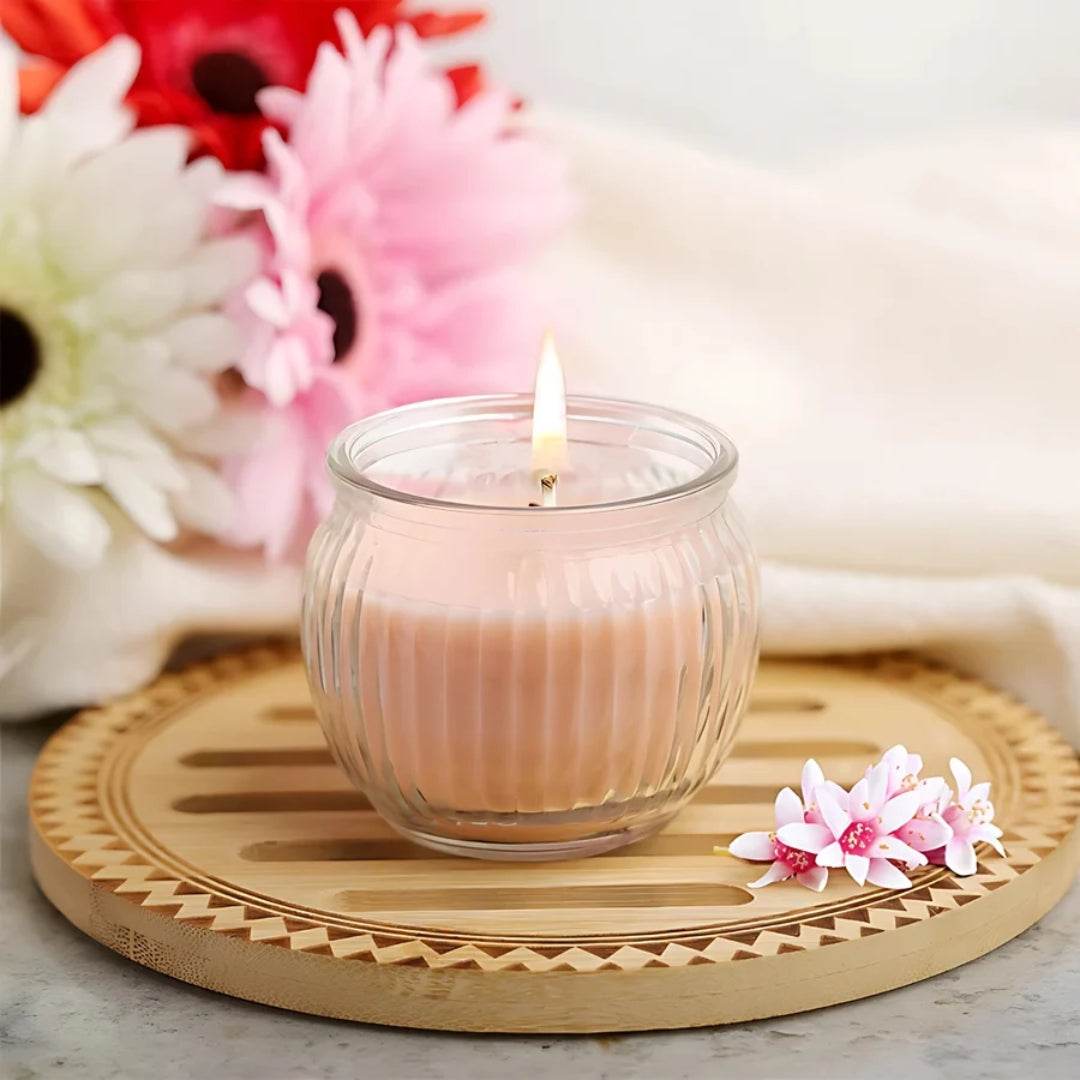 IRIS Scented Ribbed Jar candle-Peach Paradise_Front