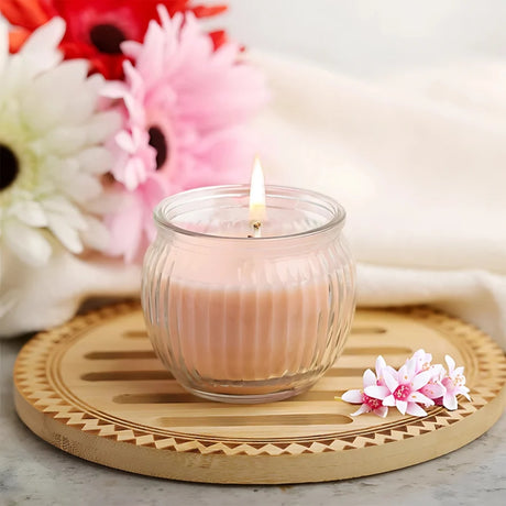 IRIS Scented Ribbed Jar candle-Peach Paradise_Front