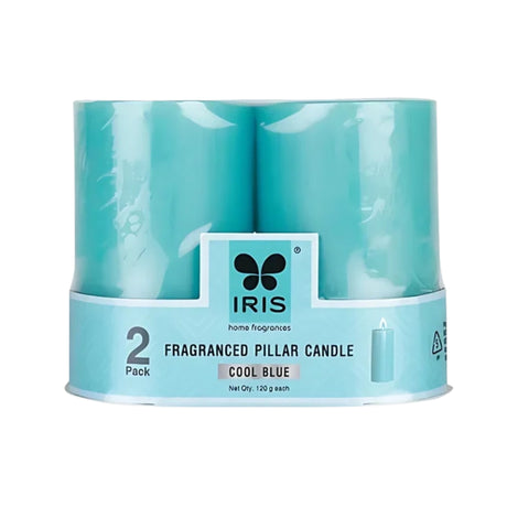 IRIS Set of 2 Fragranced Pillar Candles-CoolBlue_Front
