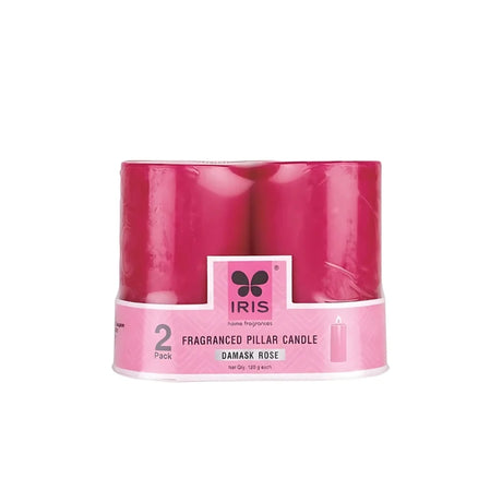 IRIS Set of 2 Fragranced Pillar Candles-DamaskRose_Front