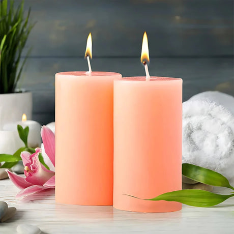 IRIS Set of 2 Fragranced Pillar Candles-Peach Paradise_Front
