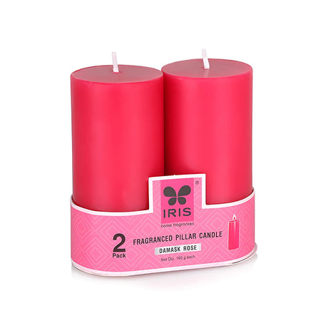 IRIS Set of 2 Fragranced Pillar Candles - Damask Rose-1