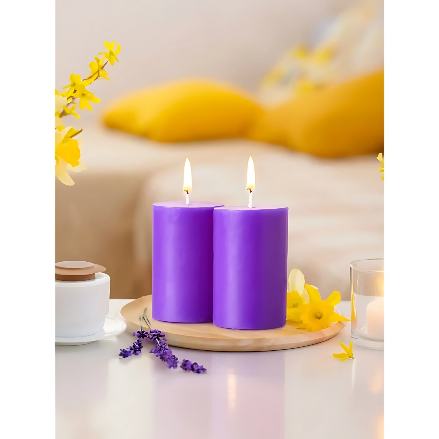 IRIS Set of 2 Fragranced Pillar Candles - Lavender-2