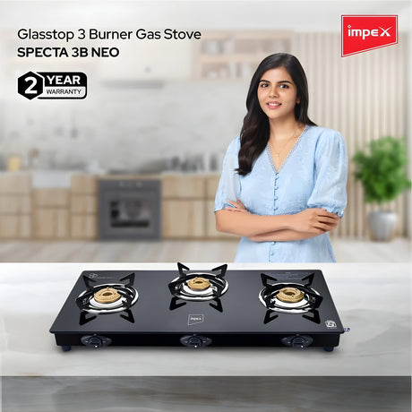 Impex SPECTA 3B NEO-FG1511 3 Burner Glass Top Gas Stove – Black - Image 2 - Buy Online at Chera Home Junction Coimbatore