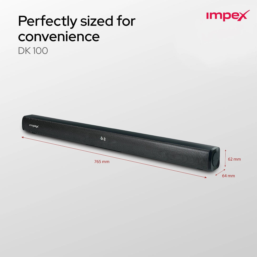 Impex Boom Bar DK 100 Soundbar with 2.0 Channel 30 W - Black_Dimension  View