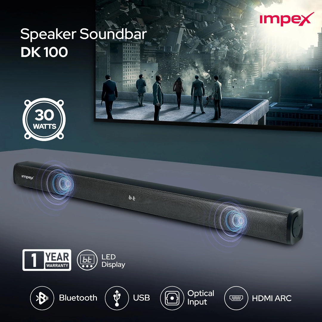 Impex Boom Bar DK 100 Soundbar with 2.0 Channel 30 W - Black_Features View