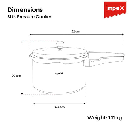 Impex ECO Aluminium Pressure Cooker 3 L_DImensions