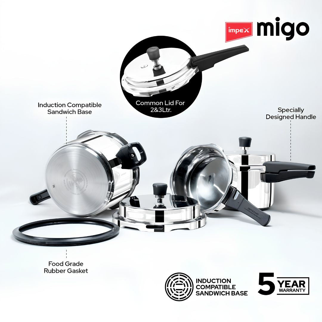 Impex Migo Stainless Steel Pressure Cooker Combo Pack 2 L 3 L 5 L _ Features 2
