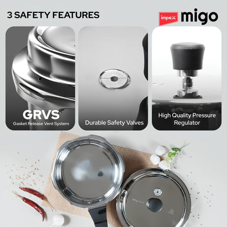 Impex Migo Stainless Steel Pressure Cooker Combo Pack 2 L 3 L 5 L _features 1