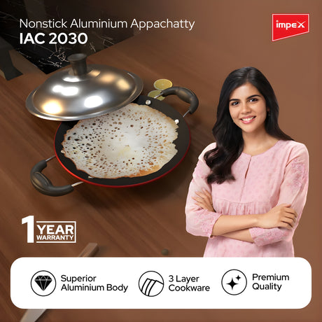 Impex Non Stick Appachatty with SS Lid 20 cm – Maroon_2