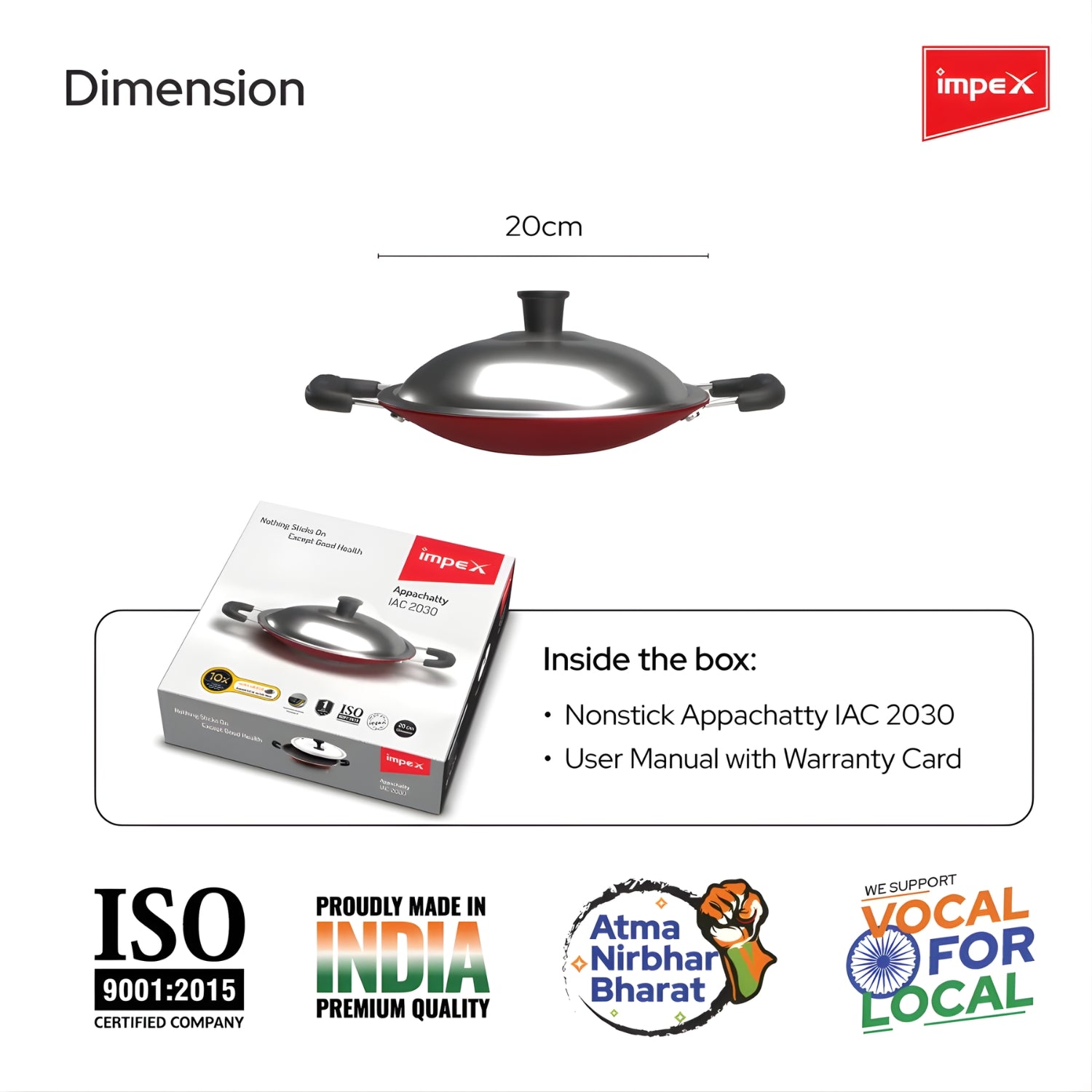 Impex Non Stick Appachatty with SS Lid 20 cm – Maroon_5