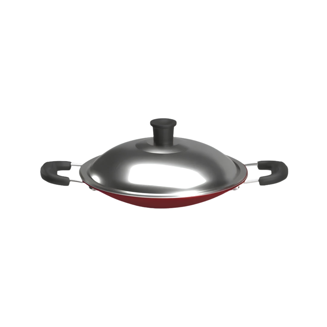 Impex Non Stick Appachatty with SS Lid 20 cm – Maroon_Front View