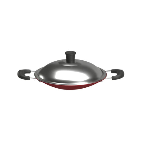 Impex Non Stick Appachatty with SS Lid 20 cm – Maroon_Front View