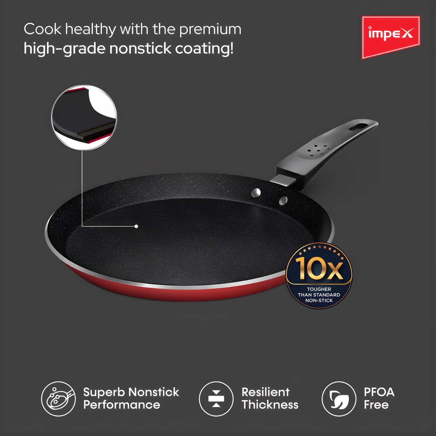 Impex Non Stick Tawa Pan 26 cm - Maroon_2