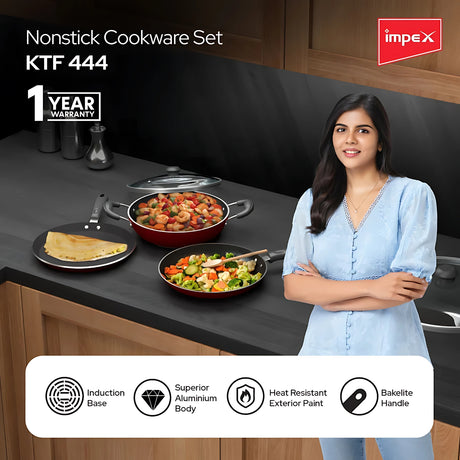 Impex Nonstick Cookware Set 24 cm - 3 Pcs Set Maroon_2
