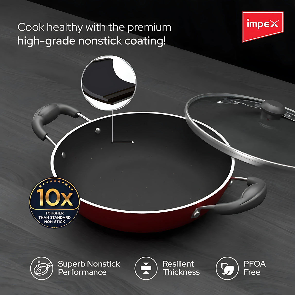 Impex Nonstick Cookware Set 24 cm - 3 Pcs Set Maroon_3