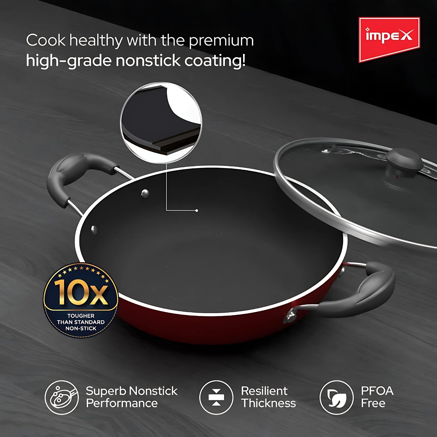 Impex Nonstick Cookware Set 24 cm - 3 Pcs Set Maroon_3