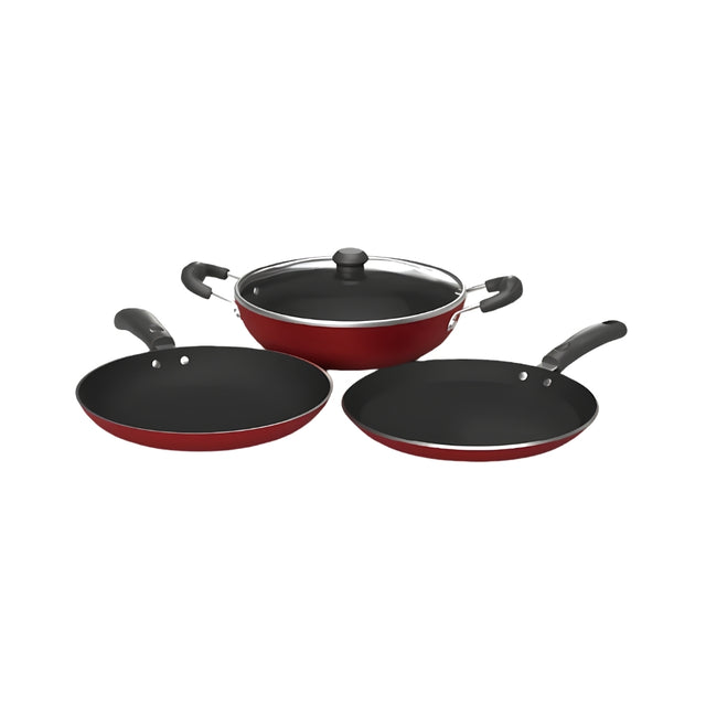 Impex Nonstick Cookware Set 24 cm - 3 Pcs Set Maroon_Front View