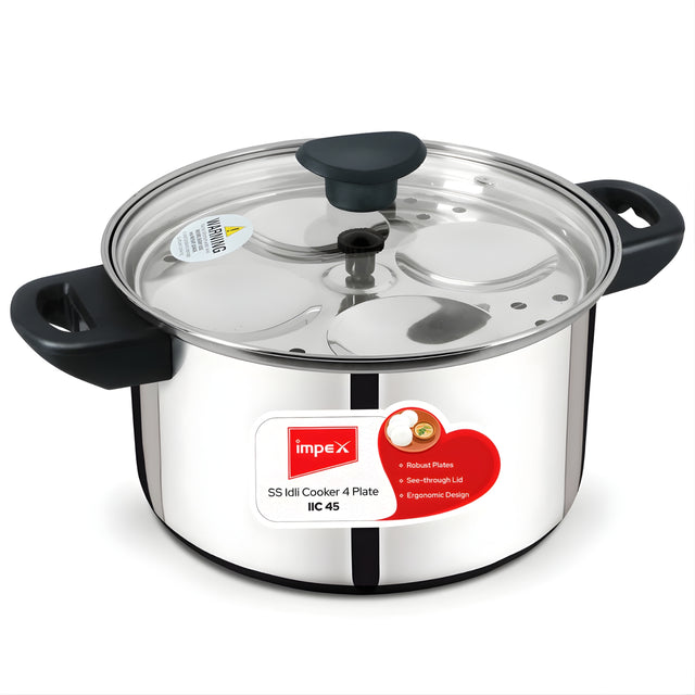 Impex Stainless Steel Idly Cooker with Glass Lid 4.5 L ( 4 Plate ) – Silver_1