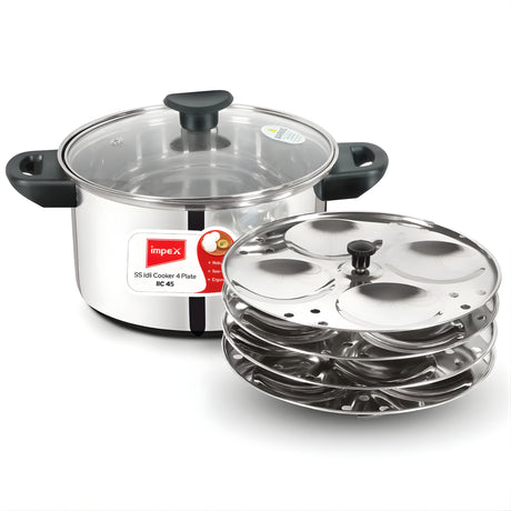 Impex Stainless Steel Idly Cooker with Glass Lid 4.5 L ( 4 Plate ) – Silver_2