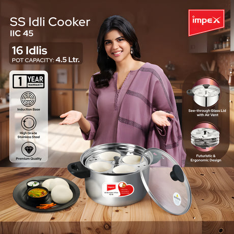 Impex Stainless Steel Idly Cooker with Glass Lid 4.5 L ( 4 Plate ) – Silver_3