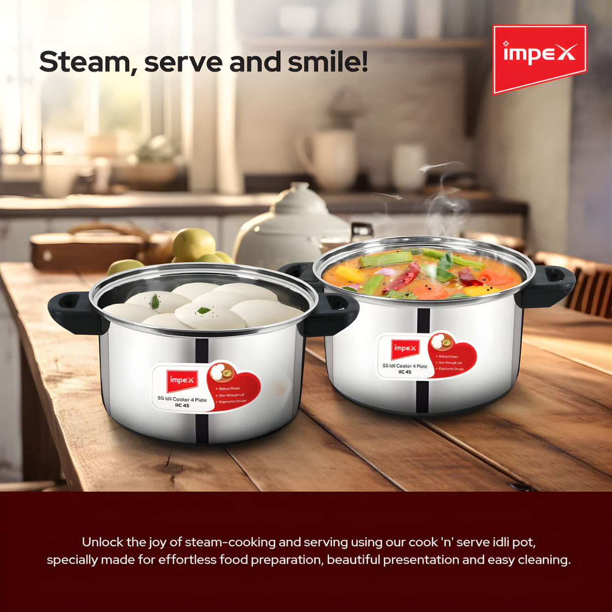 Impex Stainless Steel Idly Cooker with Glass Lid 4.5 L ( 4 Plate ) – Silver_5