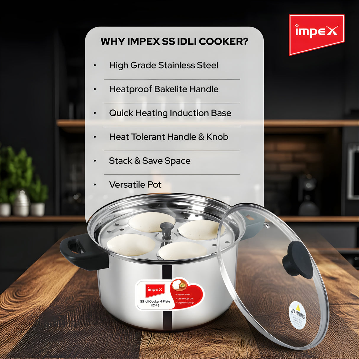 Impex Stainless Steel Idly Cooker with Glass Lid 4.5 L ( 4 Plate ) – Silver_9