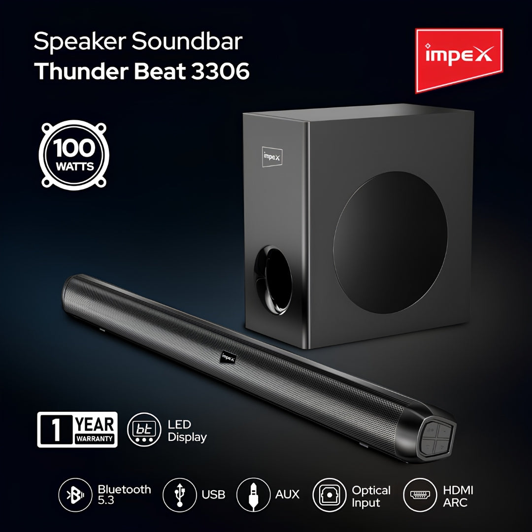 Impex Thunder Beat 3306 Soundbar with 2.1 Channel 100 W - Black_Features View