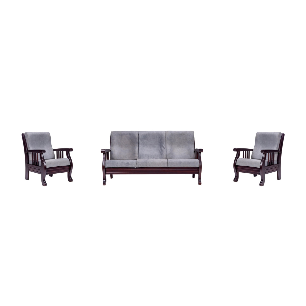 Indiana Pro Elite Wooden Sofa Set (3+1+1 Seater) - Light Walnut Finish