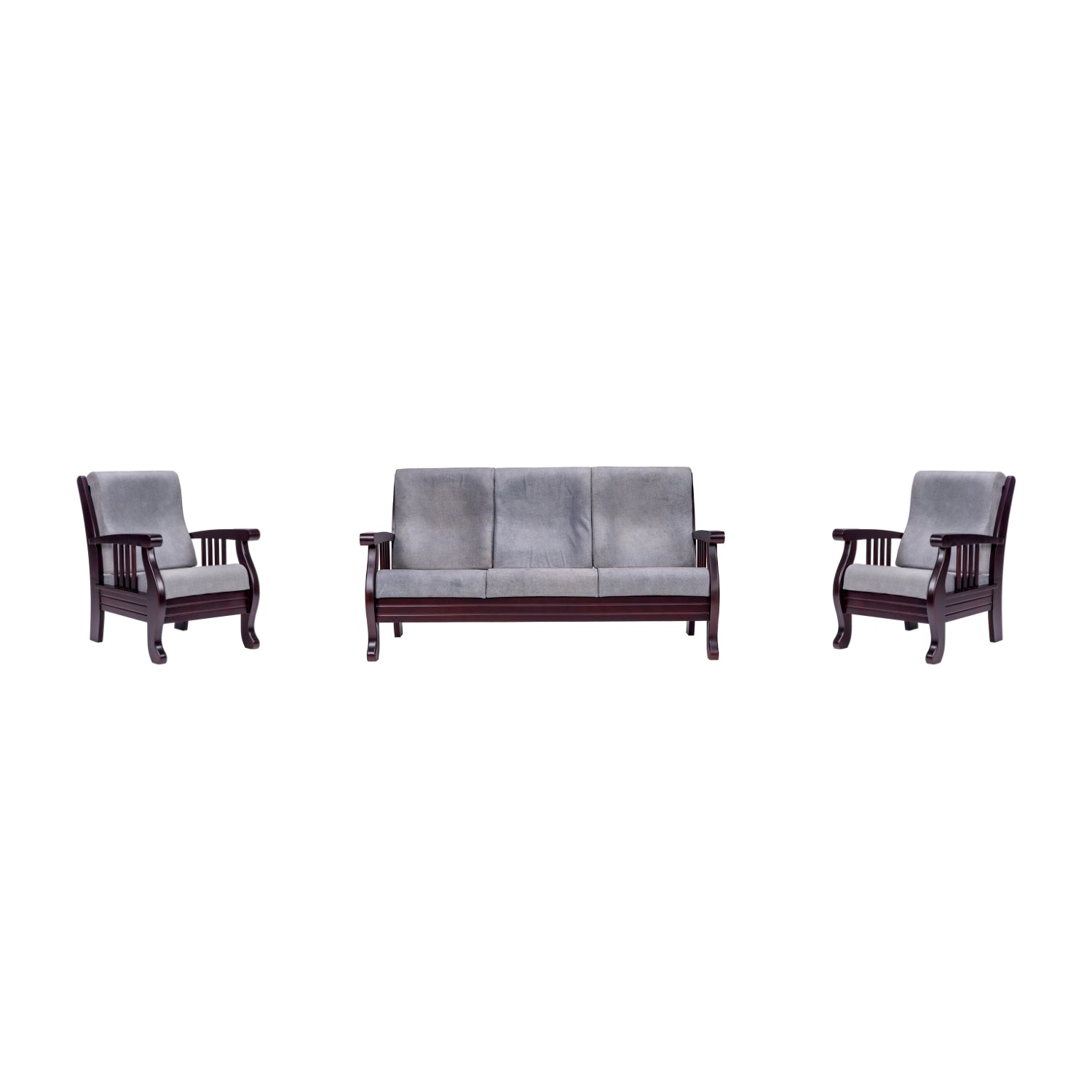 Indiana Pro Elite Wooden Sofa Set (3+1+1 Seater) - Light Walnut Finish