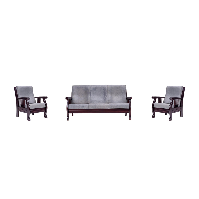 Indiana Pro Elite Wooden Sofa Set (3+1+1 Seater) - Light Walnut Finish