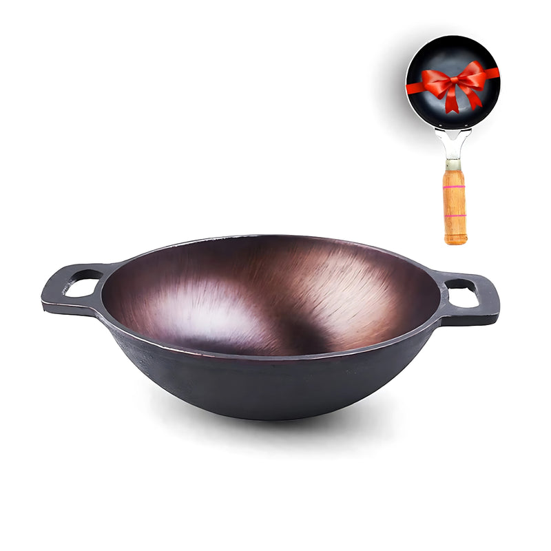 The Indus Valley Cast Iron Smooth Kadai 10 in - Black