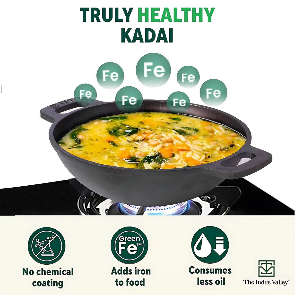 The Indus Valley Cast Iron Smooth Kadai 10 in - Black