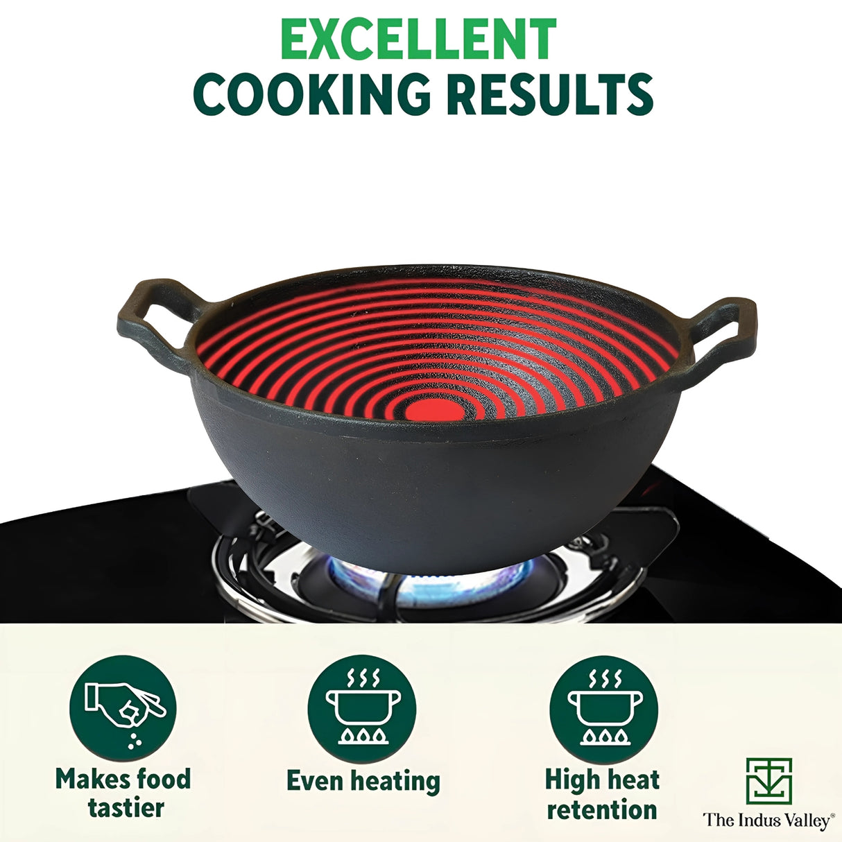 The Indus Valley Cast Iron Smooth Kadai 10 in - Black