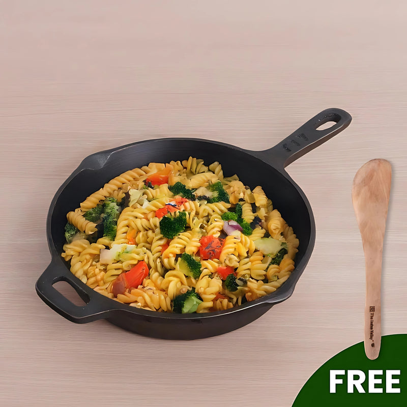 The Indus Valley Cast Iron Skillet Frying Pan 9 Inch - Black