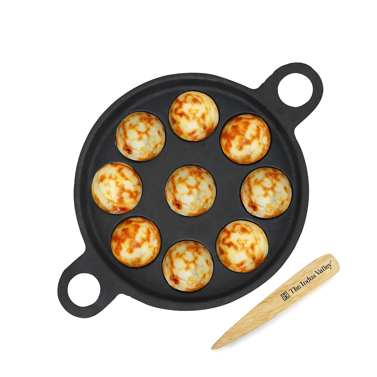 The Indus Valley Cast Iron  Paniyaram Pan 9 Pit - Black
