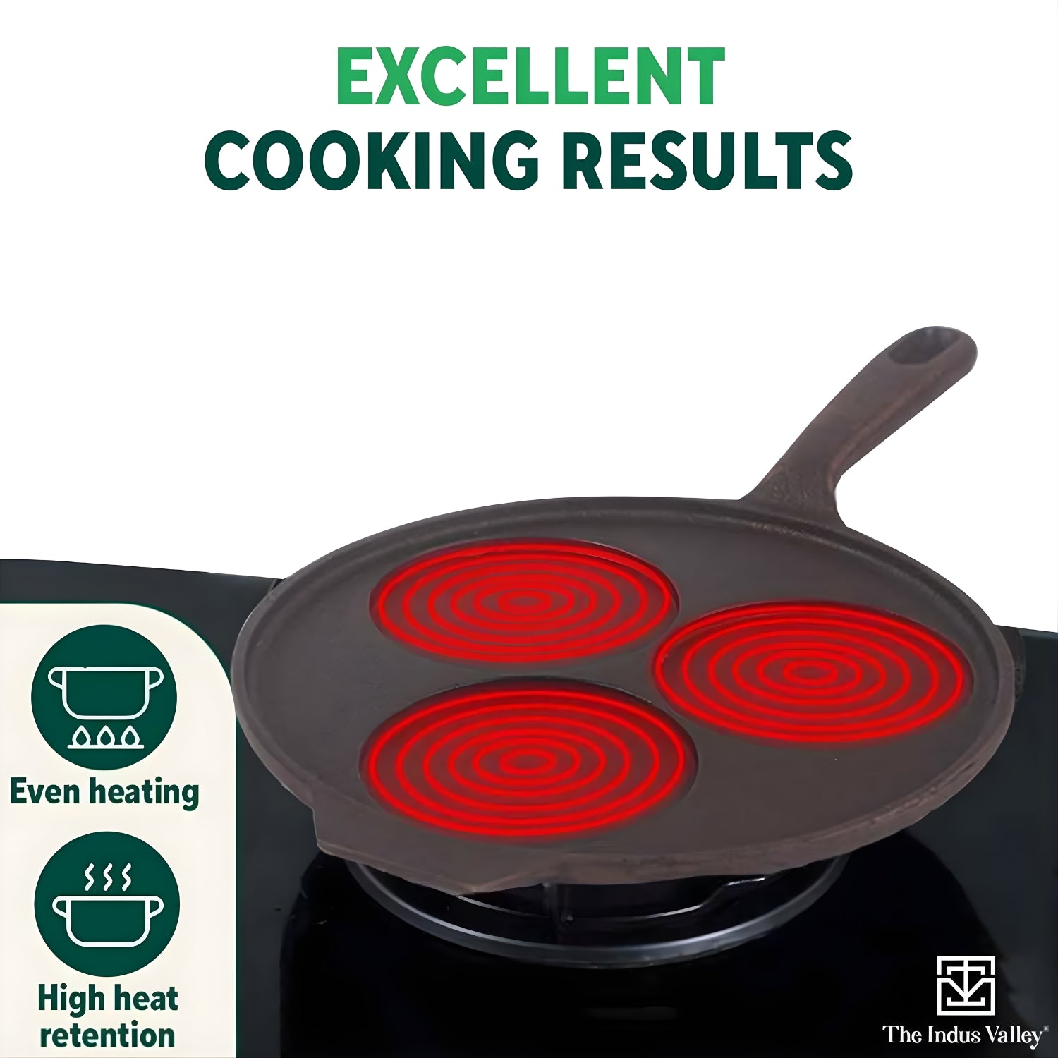 Indus Valley Cast Iron Uthappam Pan 3 Pit - Black_6