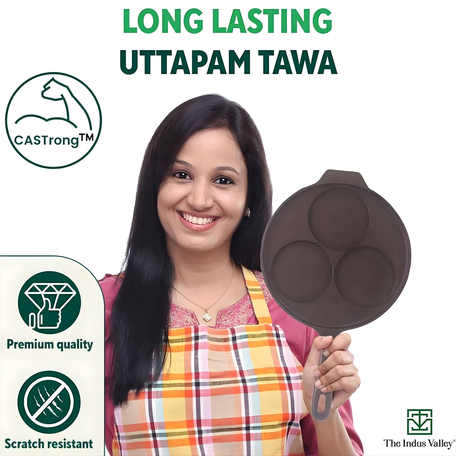 Indus Valley Cast Iron Uthappam Pan 3 Pit - Black_8